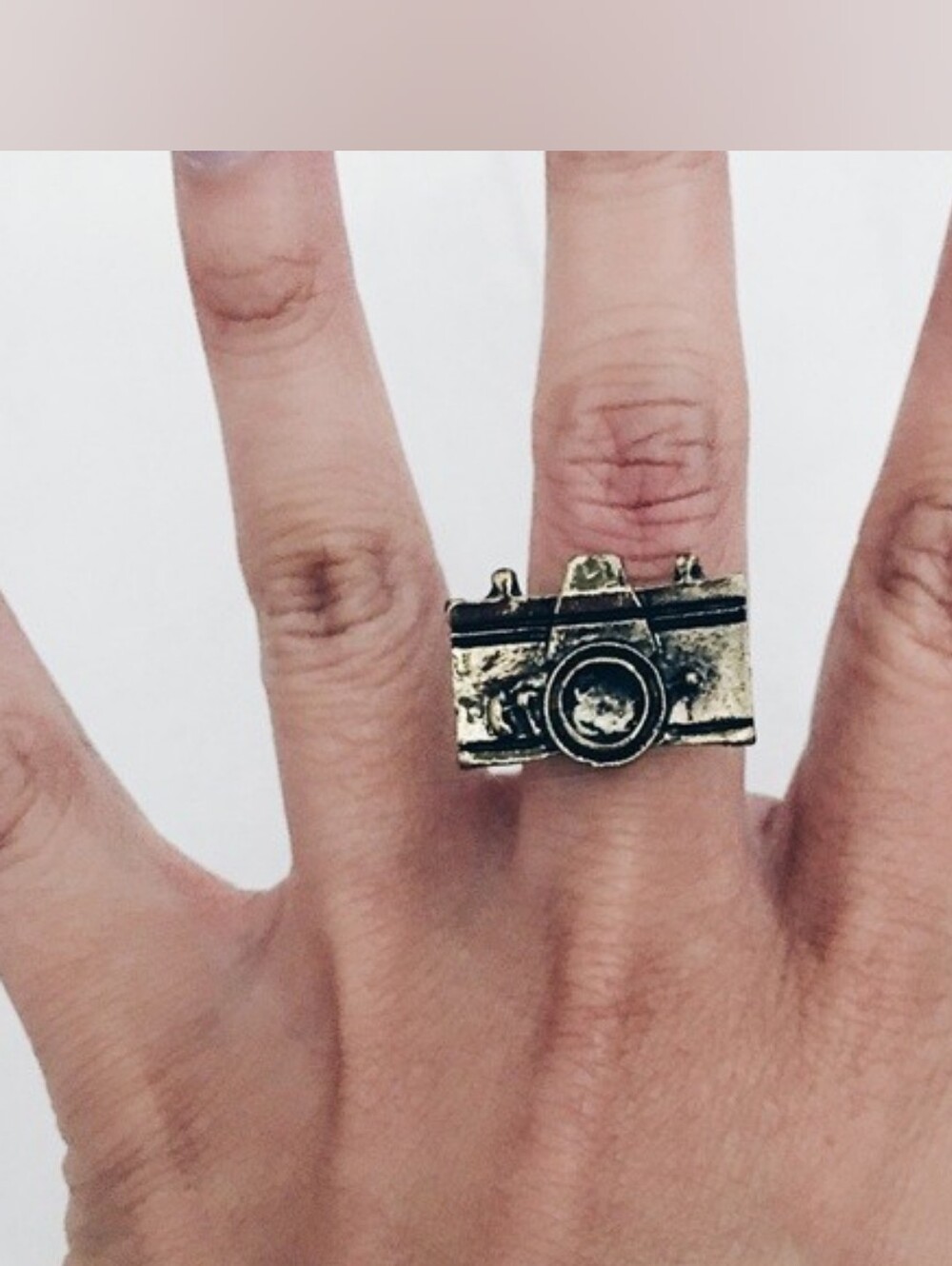 Charming Charlie Vintage Antique Retro Camera Ring